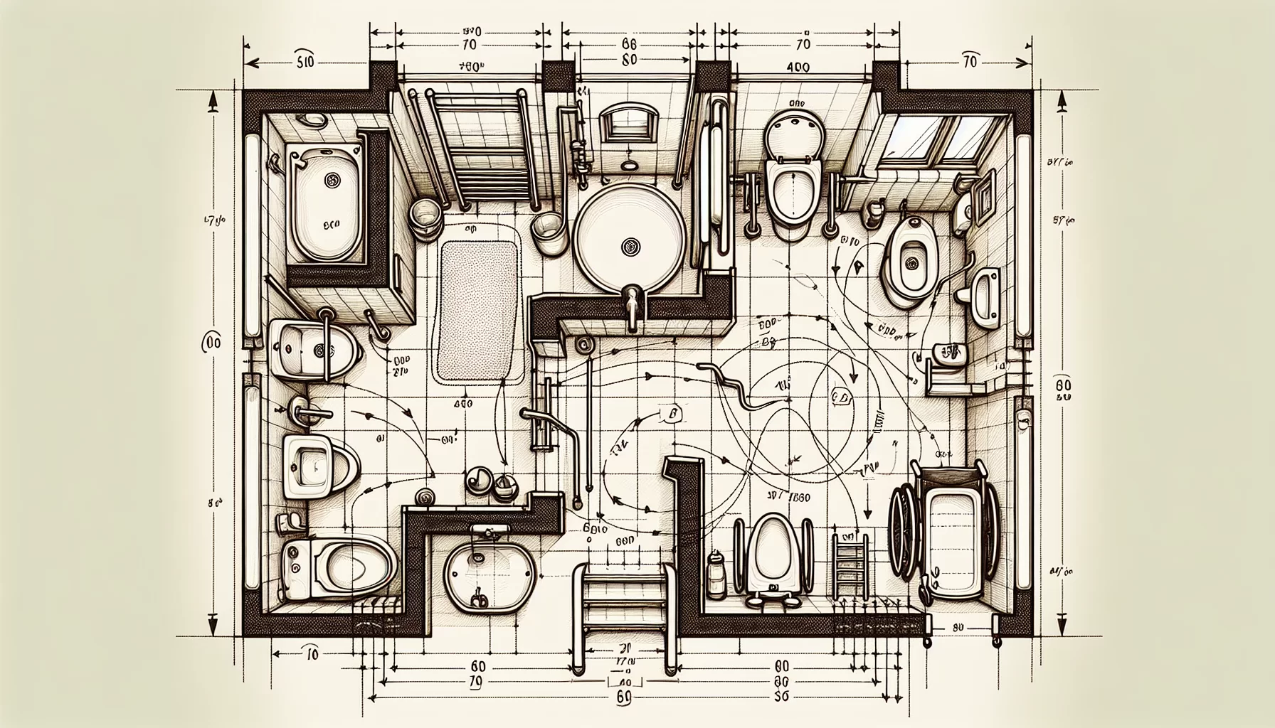 Illustration der Planungsgrundlagen für barrierefreie Badezimmer