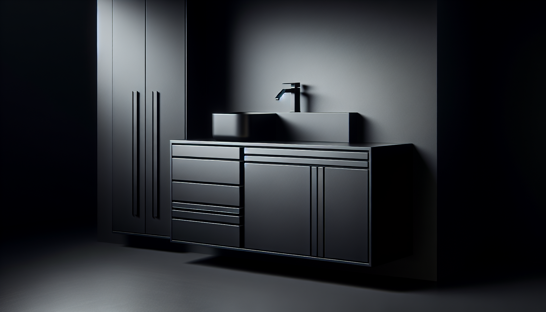 Schwarzer Waschbeckenunterschrank in mattem Finish
