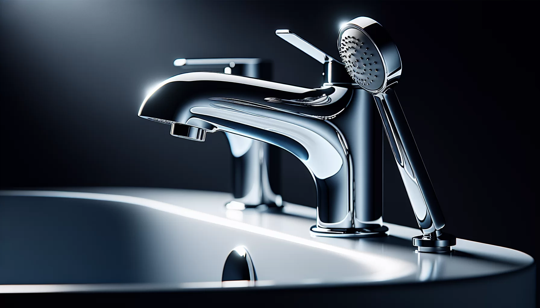 Eine moderne Badewannenarmatur mit Handbrause