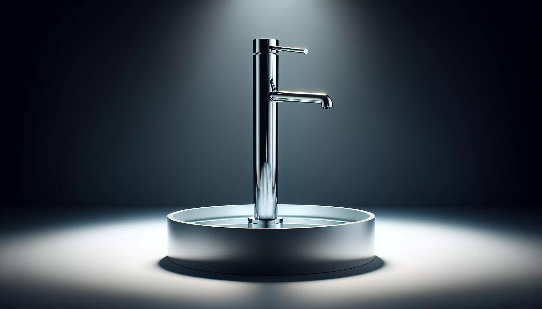 Moderne Illustration einer hohen Waschtischarmatur mit Aufsatzwaschbecken