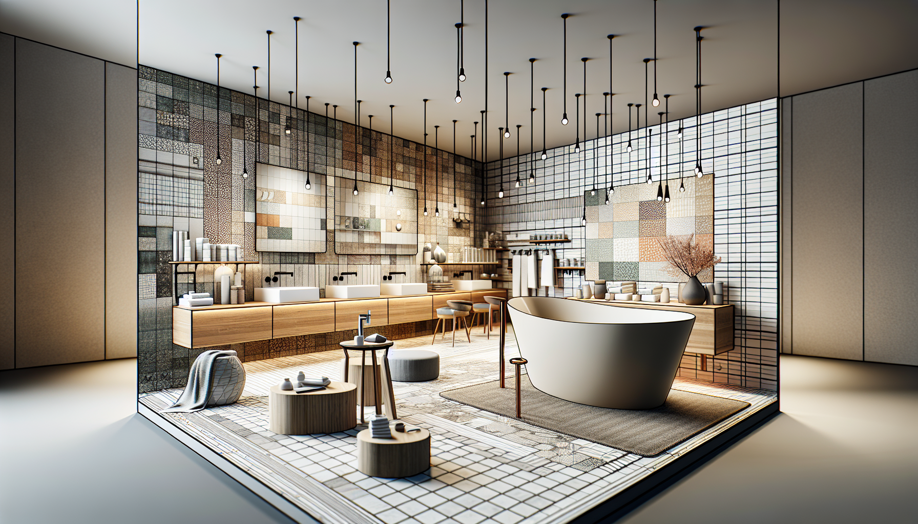 Badausstellungen und Showrooms in München Ost: Kreative Illustration eines Badezimmershowrooms
