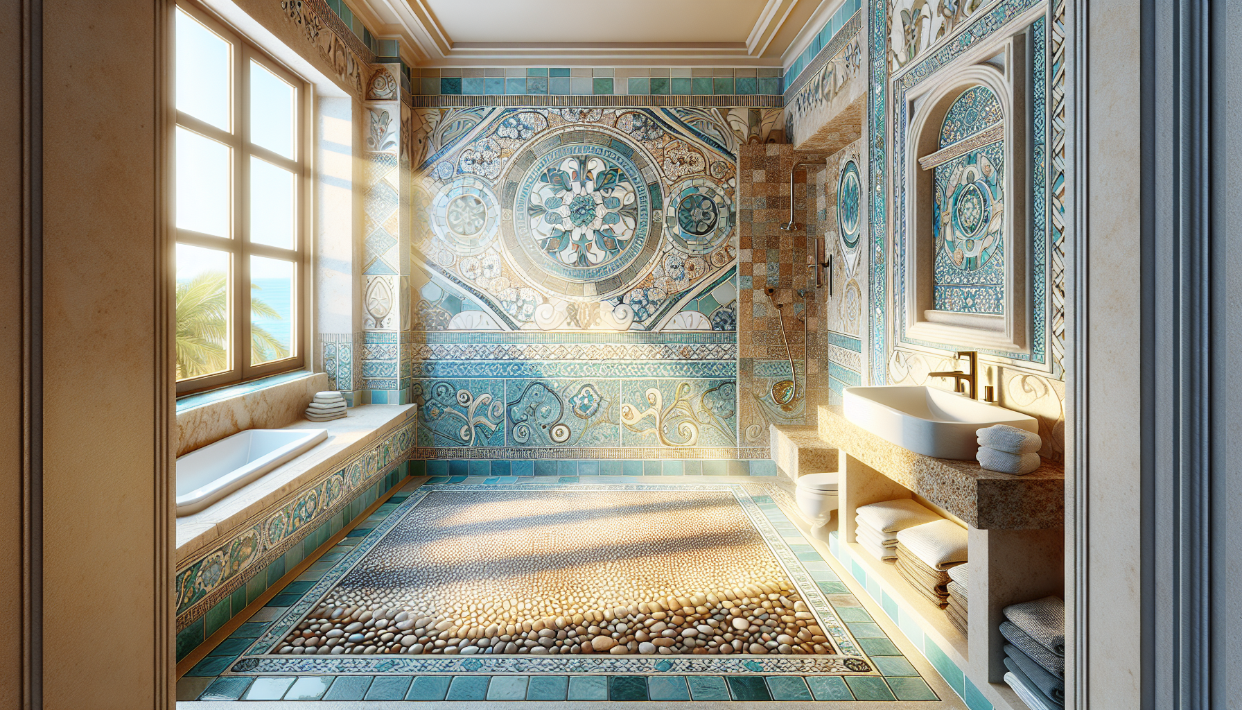 Mediterrane Fliesen und Naturstein im Badezimmer