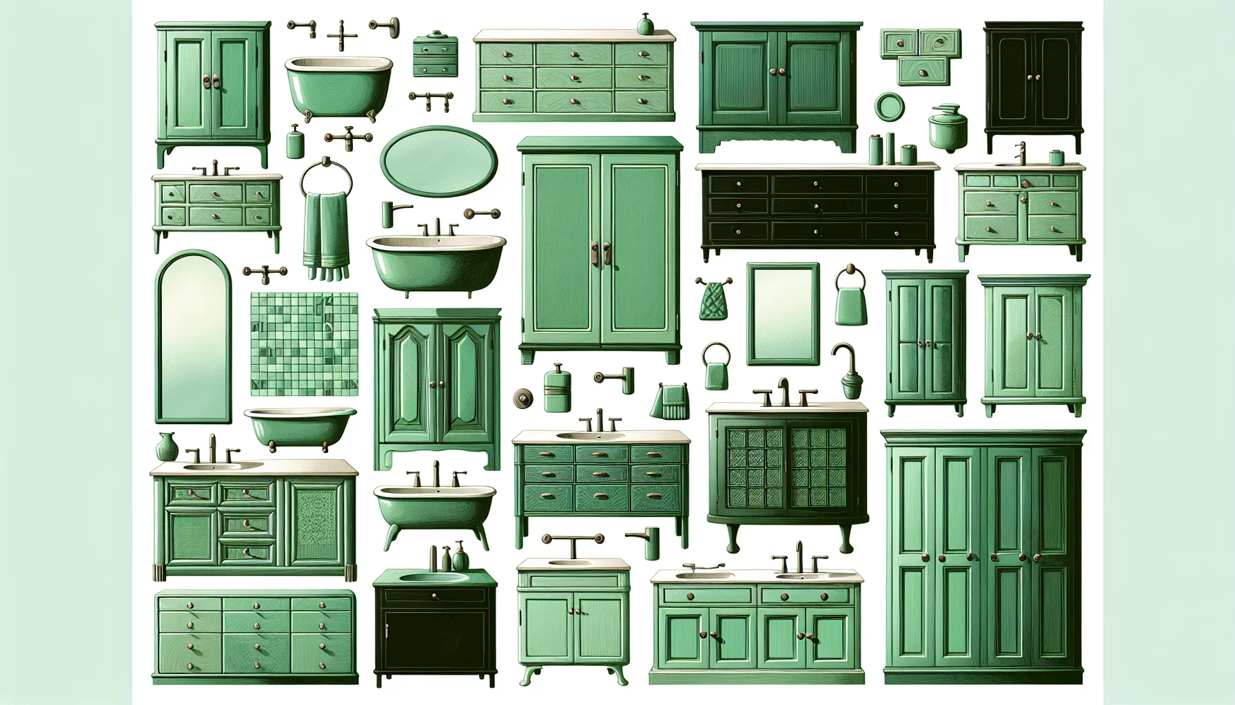 Vielfältige grüne Badezimmerschränke