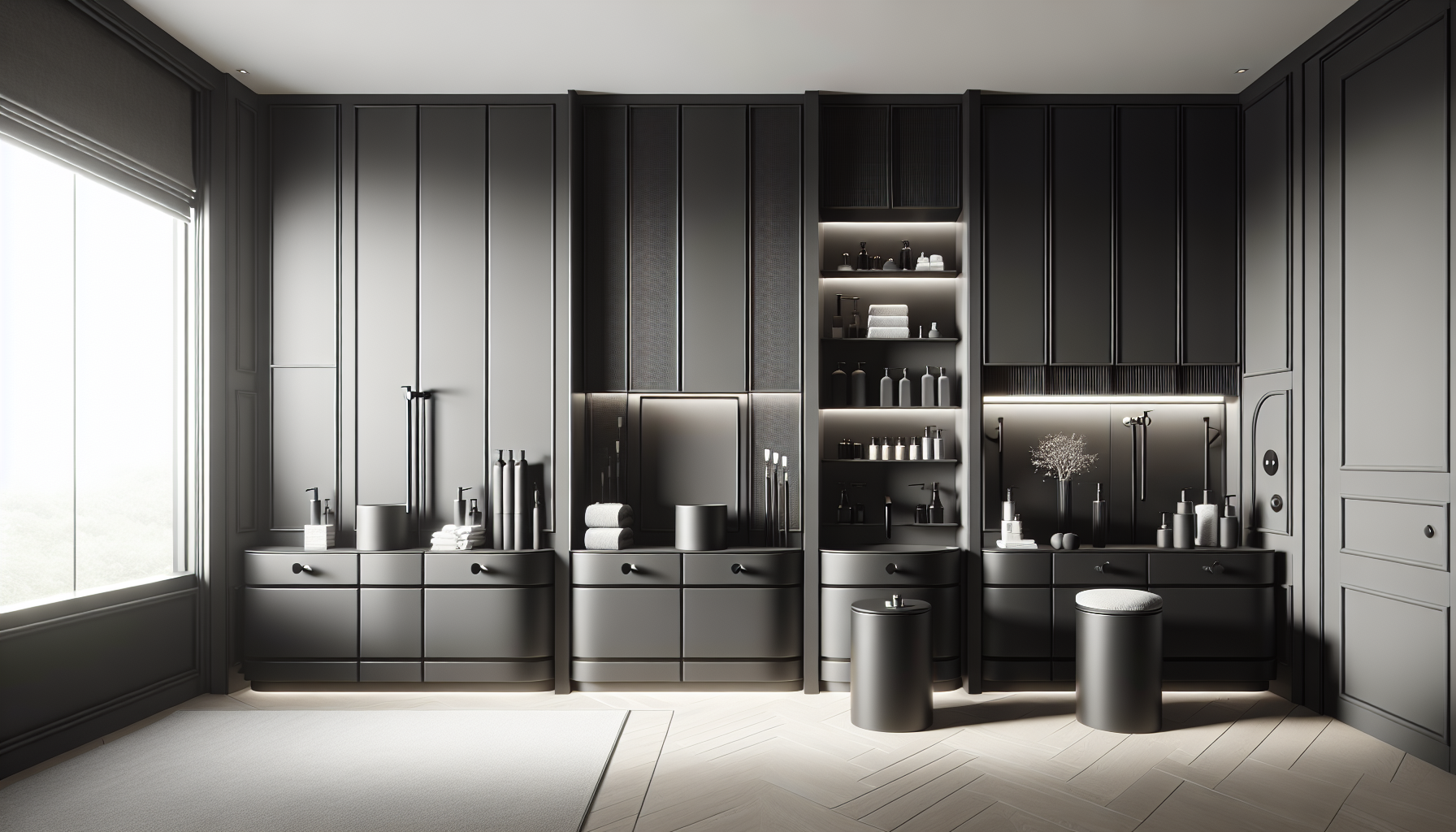 Eleganter Hochschrank und Regal in Schwarz Matt