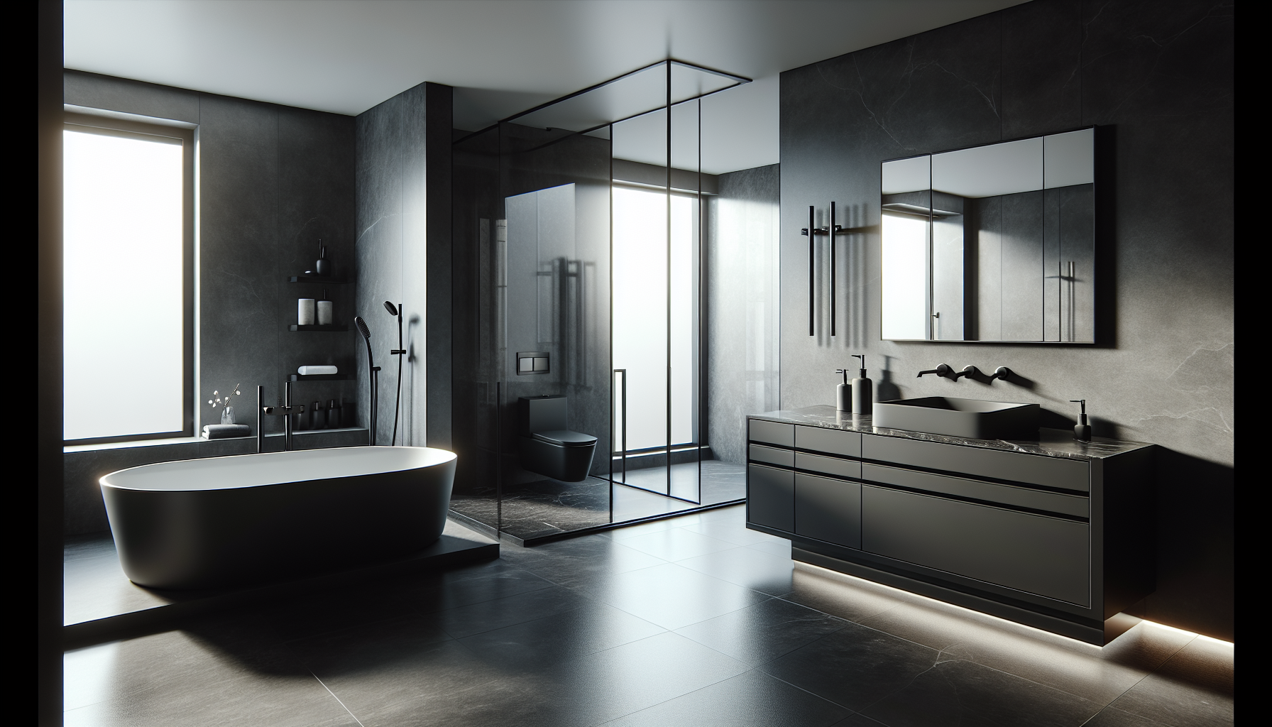 Stilvolle schwarze Badmöbel in mattem Finish