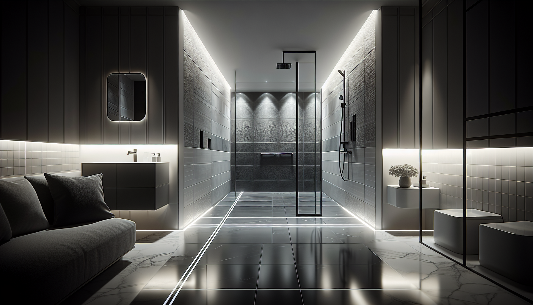 Badumbau mit modernen Fliesen und barrierefreier Dusche