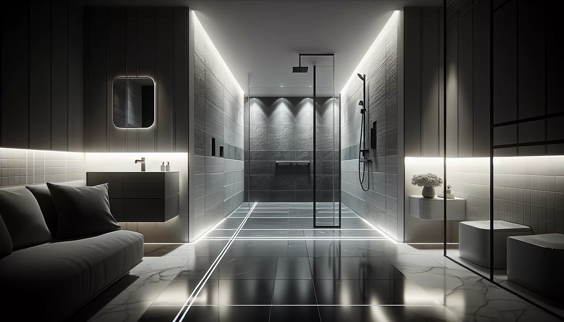 Badumbau mit modernen Fliesen und barrierefreier Dusche