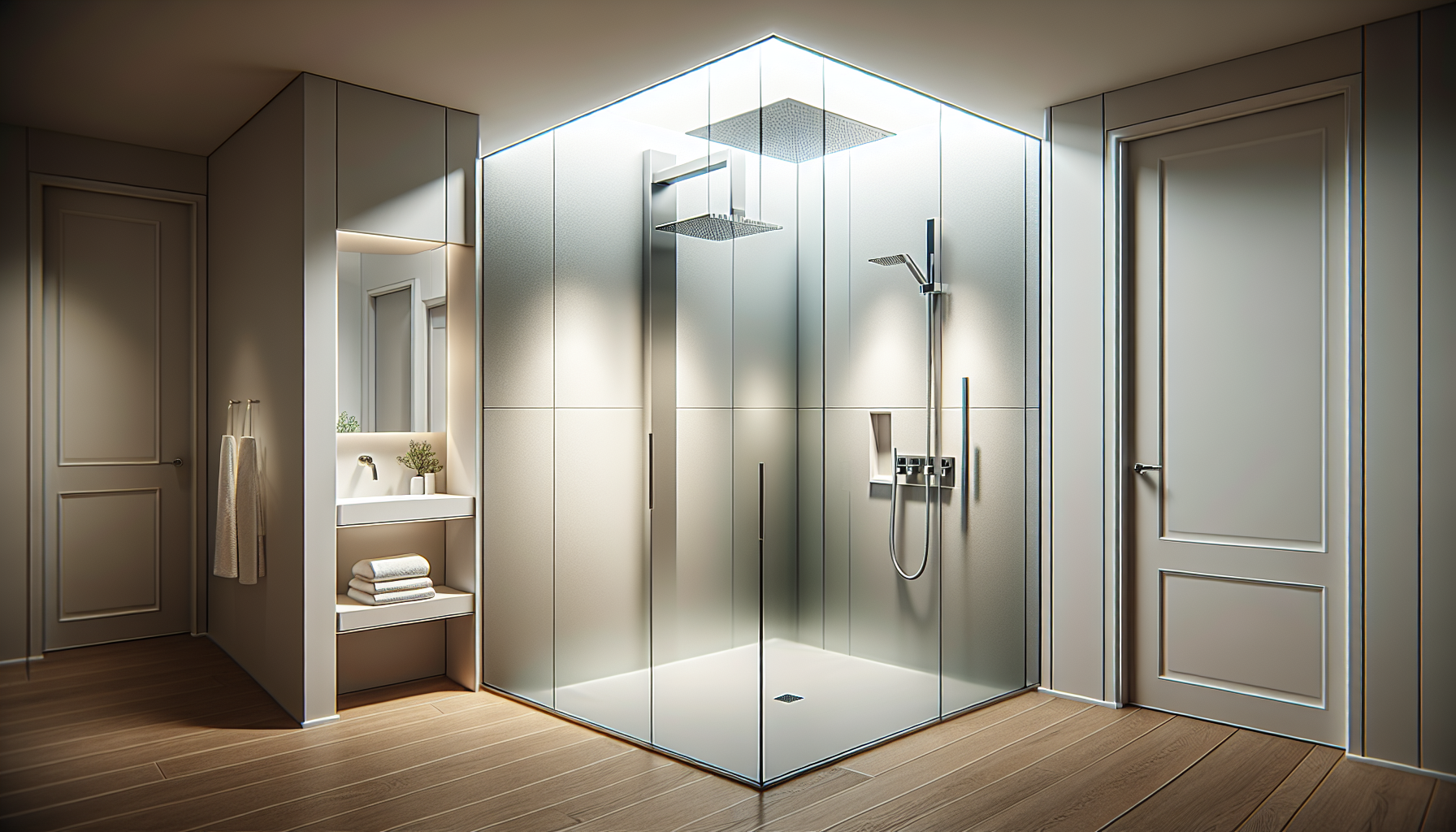 Platzsparende Walk-In-Dusche in T-Lösung integriert