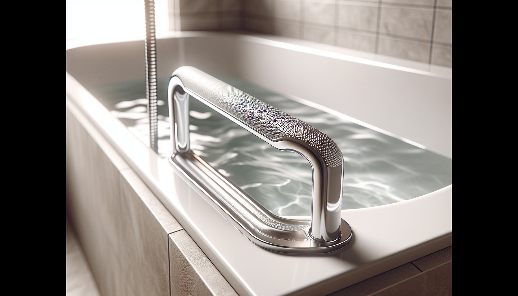 Ein rutschfester Haltegriff in einer begehbaren Badewanne, der die Sicherheit beim Baden erhöht