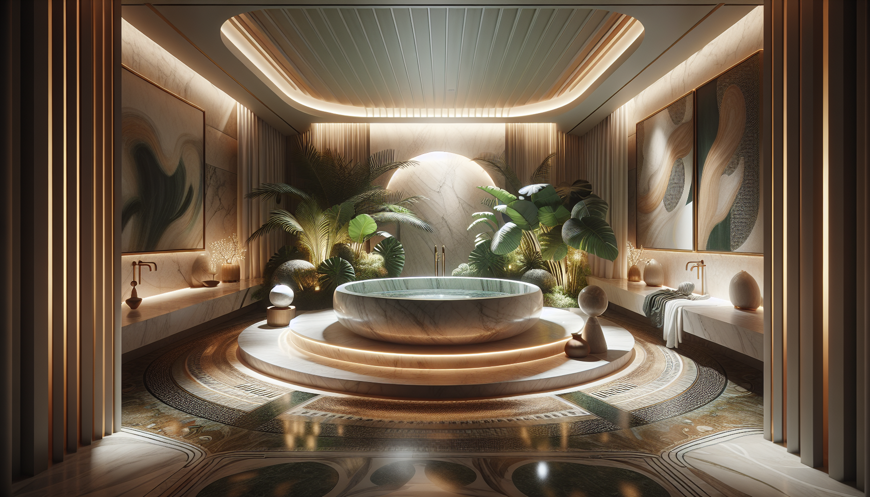 Individuell gestaltete Badezimmer mit runden Badewannen