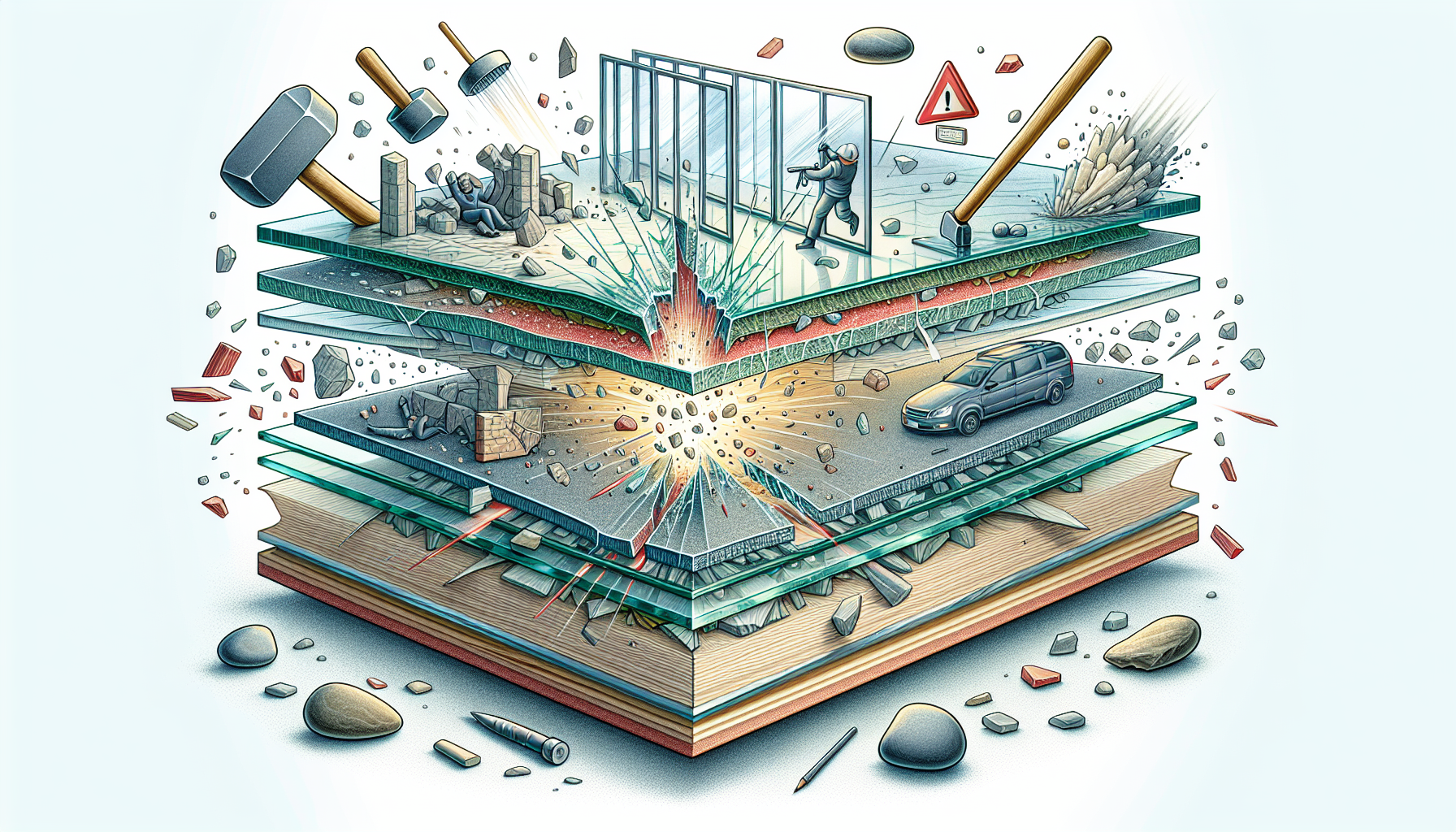 Illustration von Sicherheitsverglasung und Glasarten