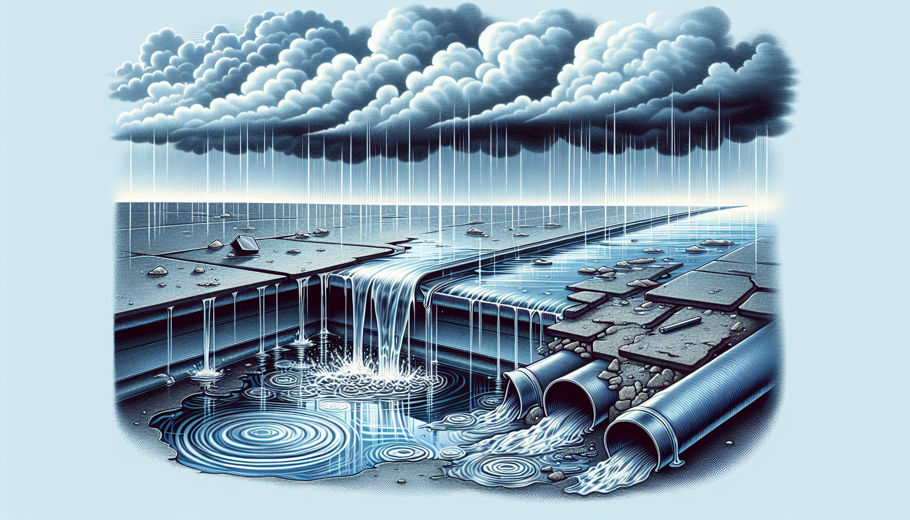 Flachdach mit Regenwasseransammlung, Witterungseinflüsse