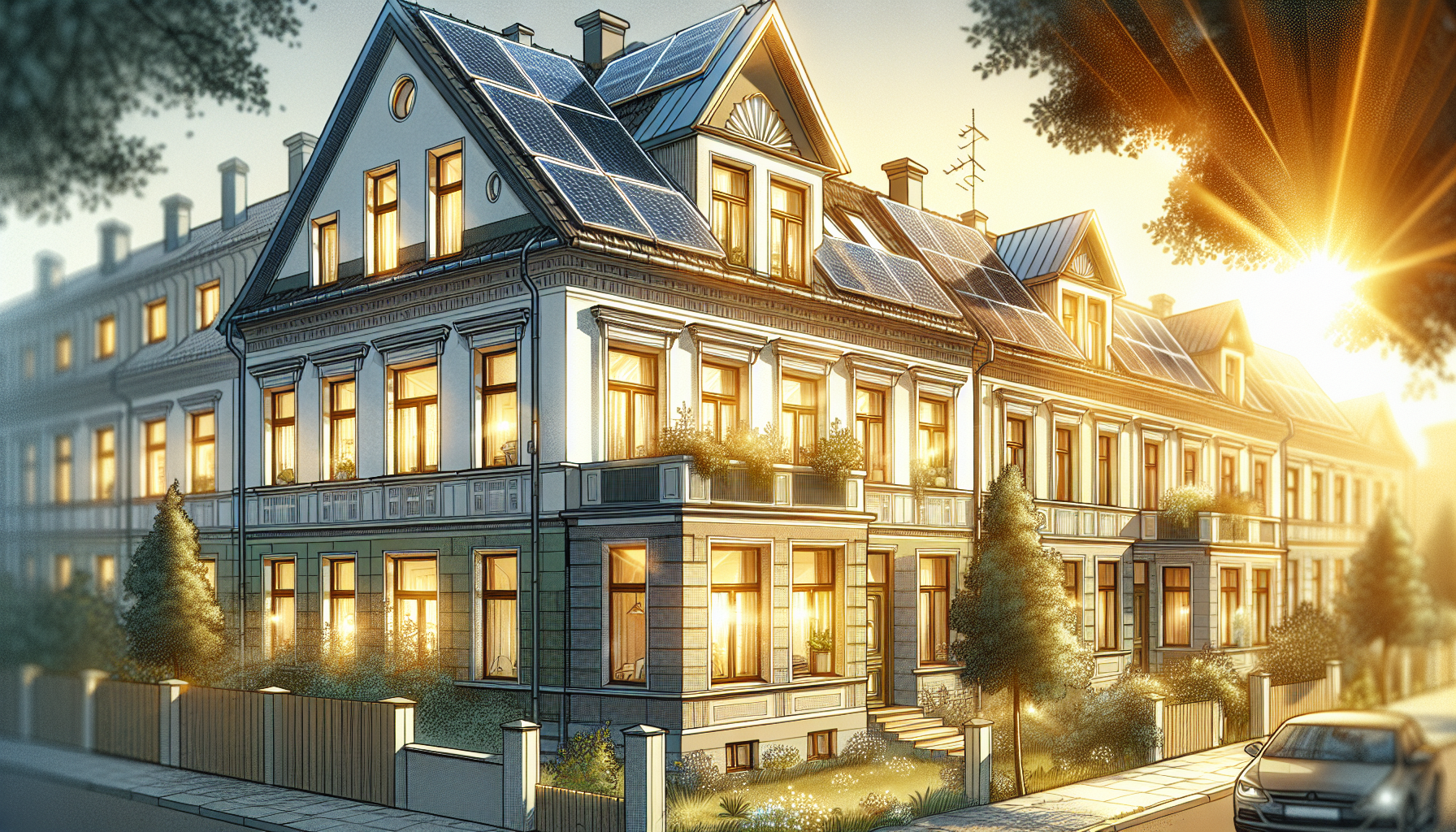 Illustration eines sanierten Mehrfamilienhauses