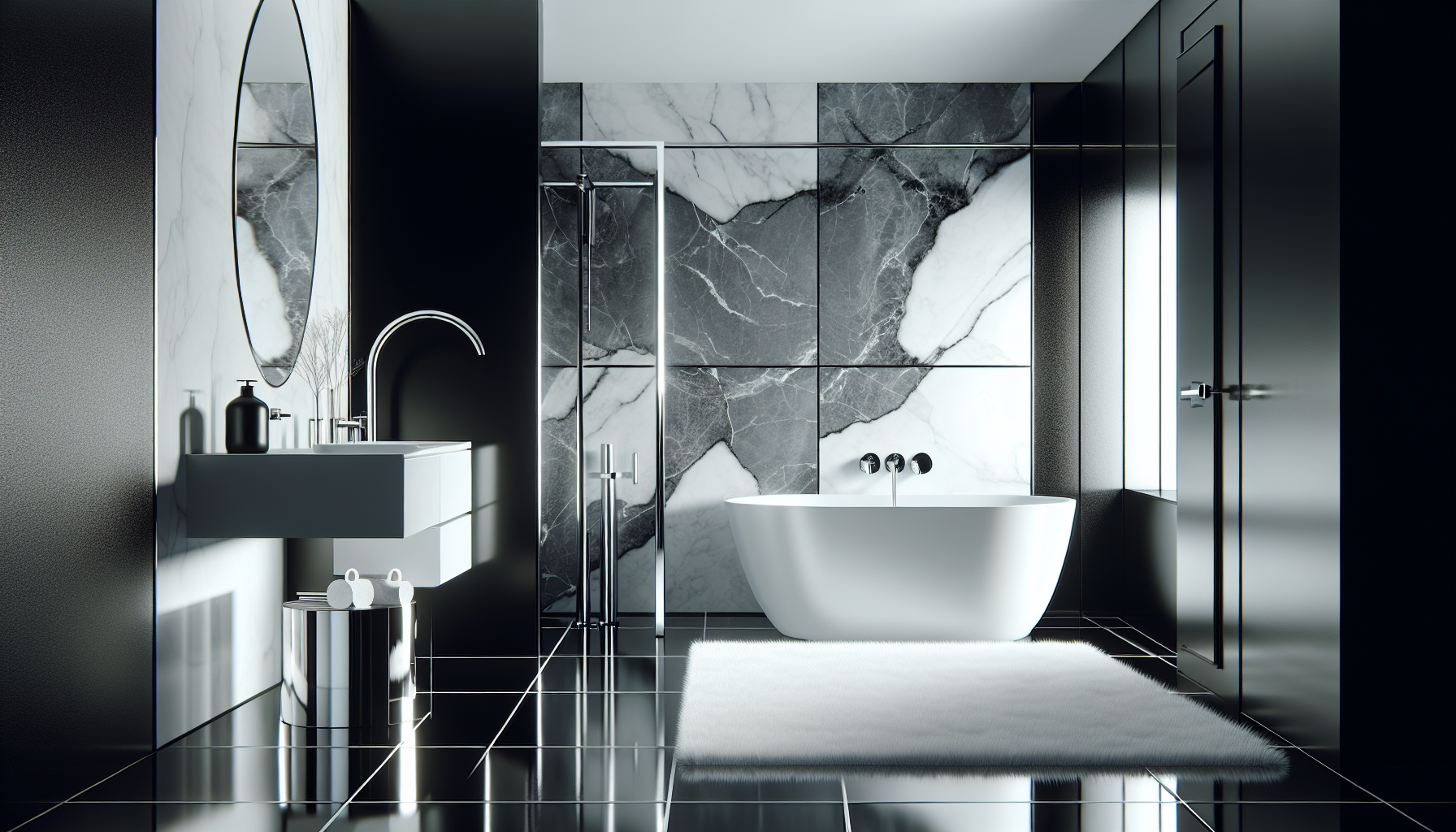 Akzentfarben und Materialien im Badezimmer
