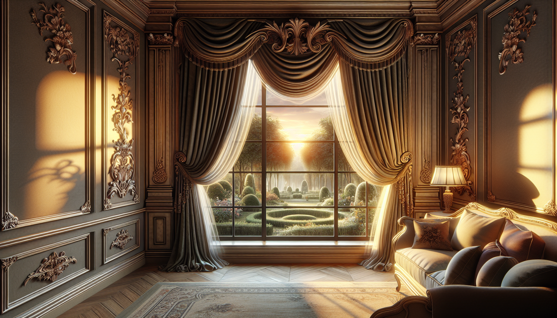 Dekoriertes großes Fenster im Wohnzimmer