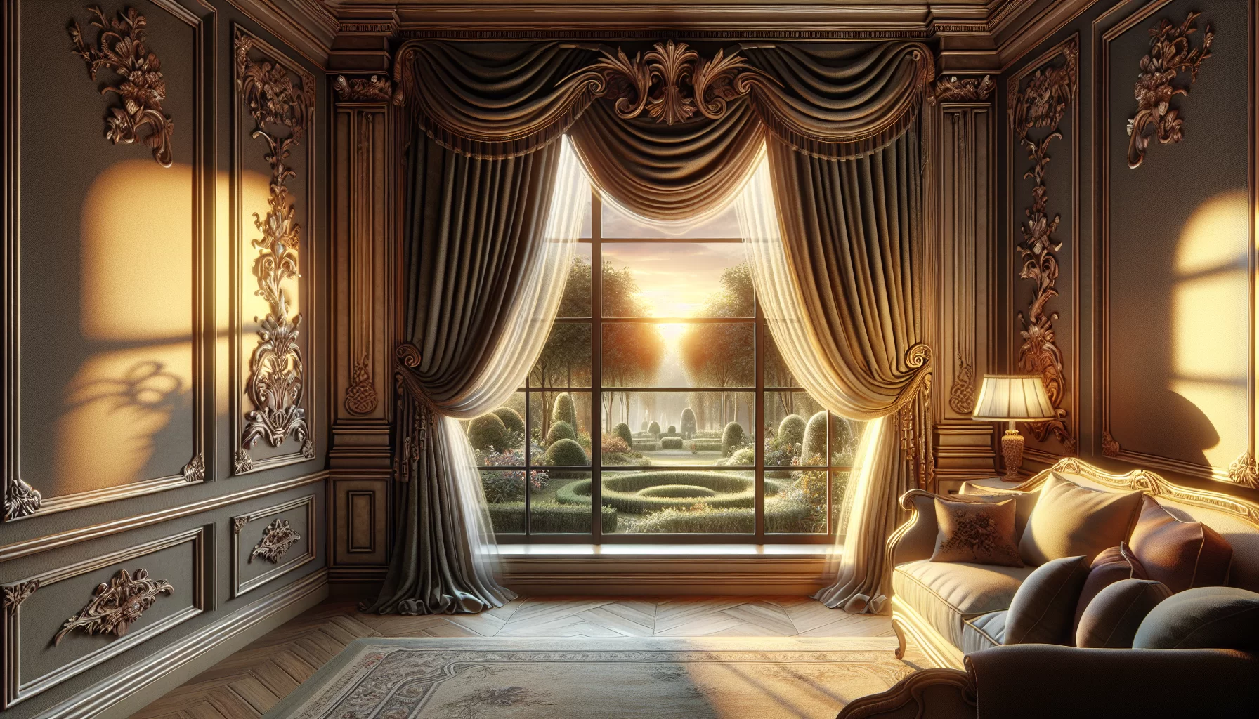 Dekoriertes großes Fenster im Wohnzimmer