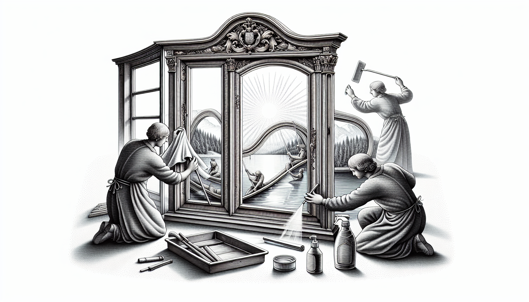 Illustration der Pflege und Wartung des Dachfensters