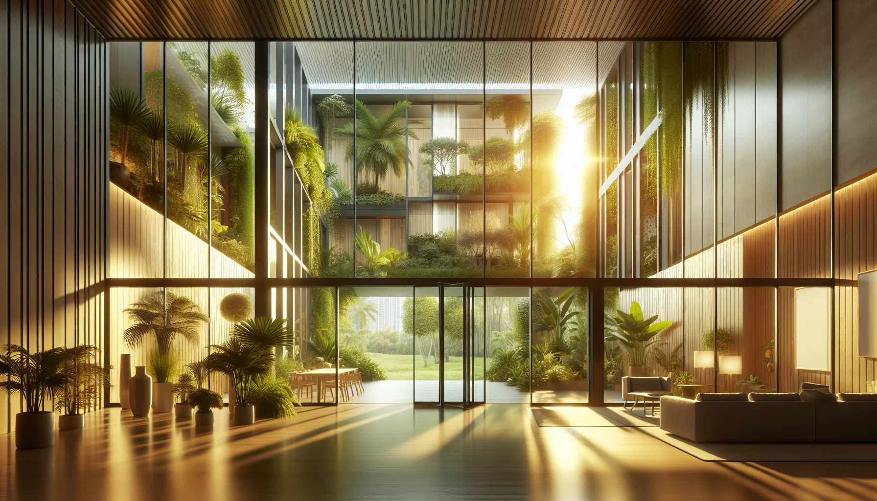 Illustration von bodentiefen Fenstern mit Blick auf den Garten