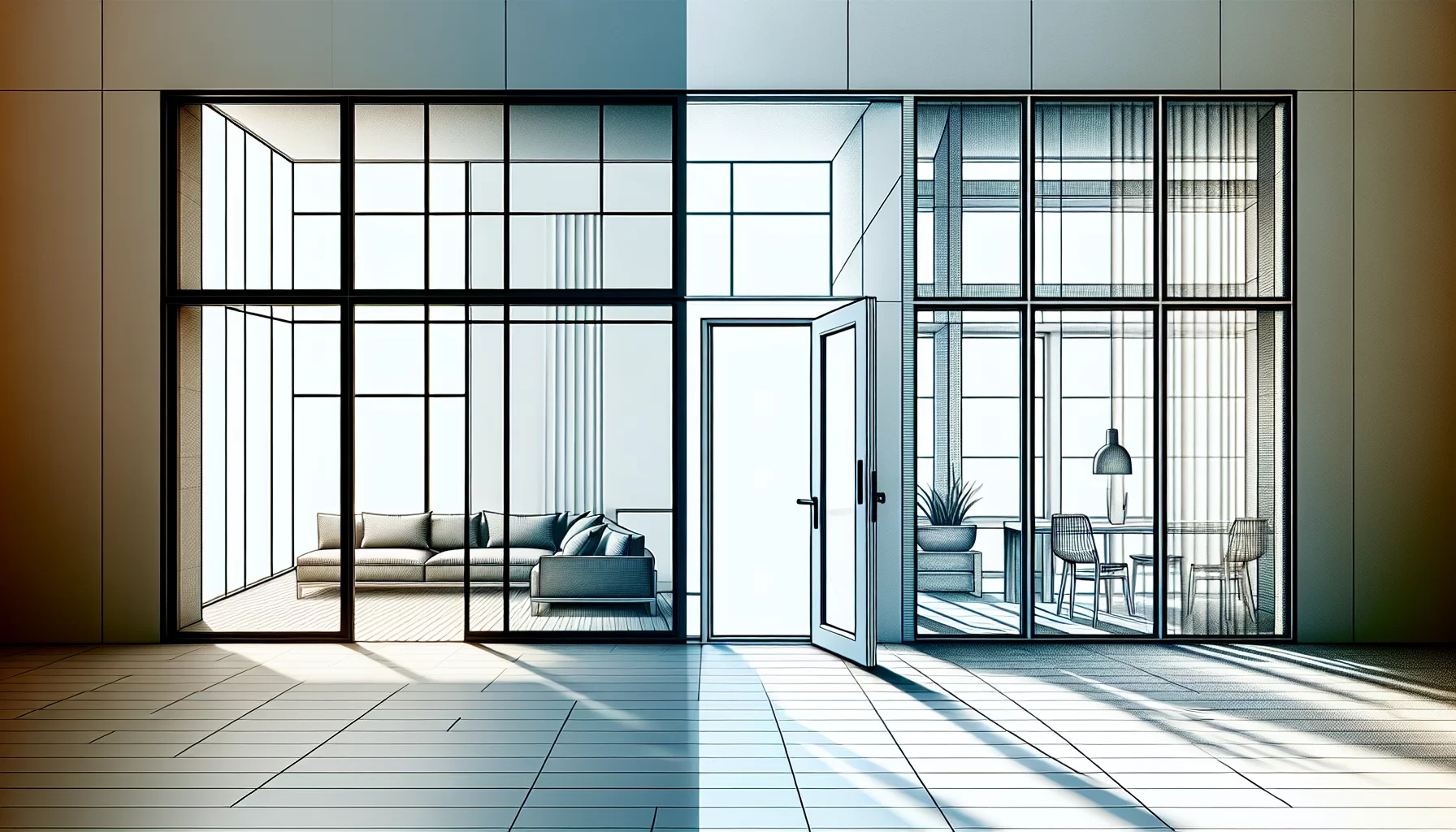 Illustration von verschiedenen Varianten bodentiefer Fenster