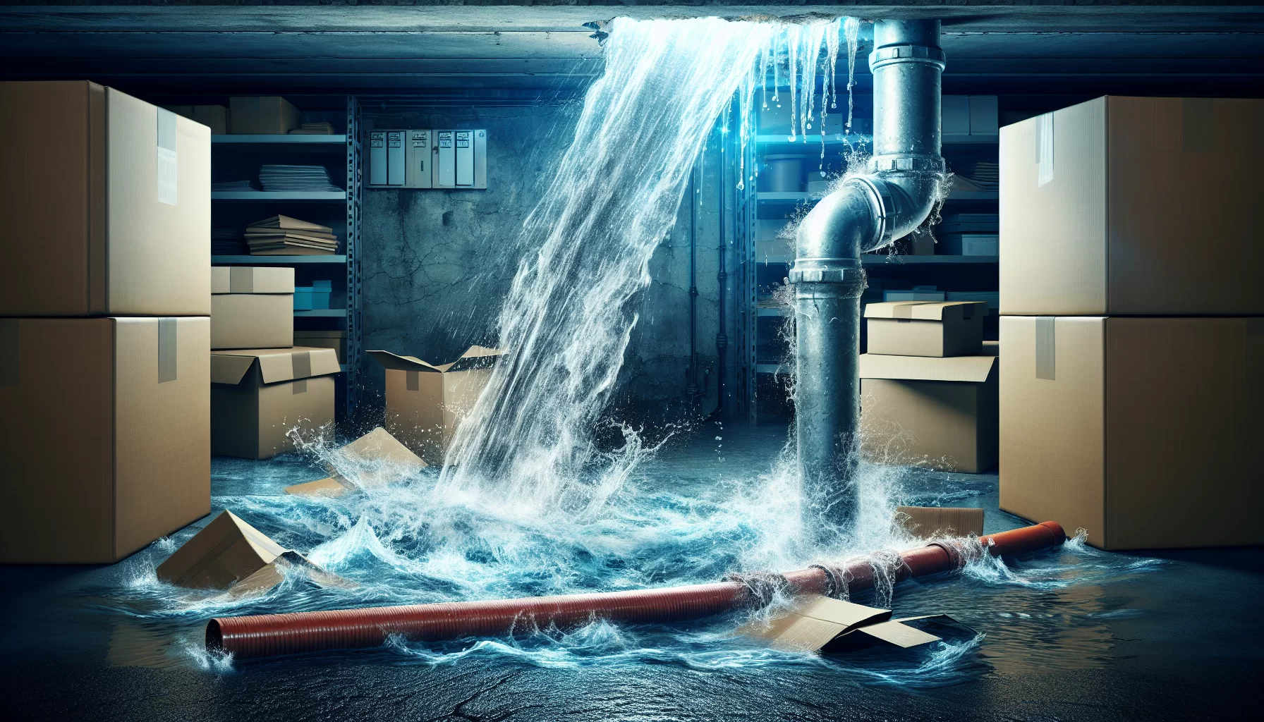 Illustration eines Wasserrohrbruchs in einem Keller