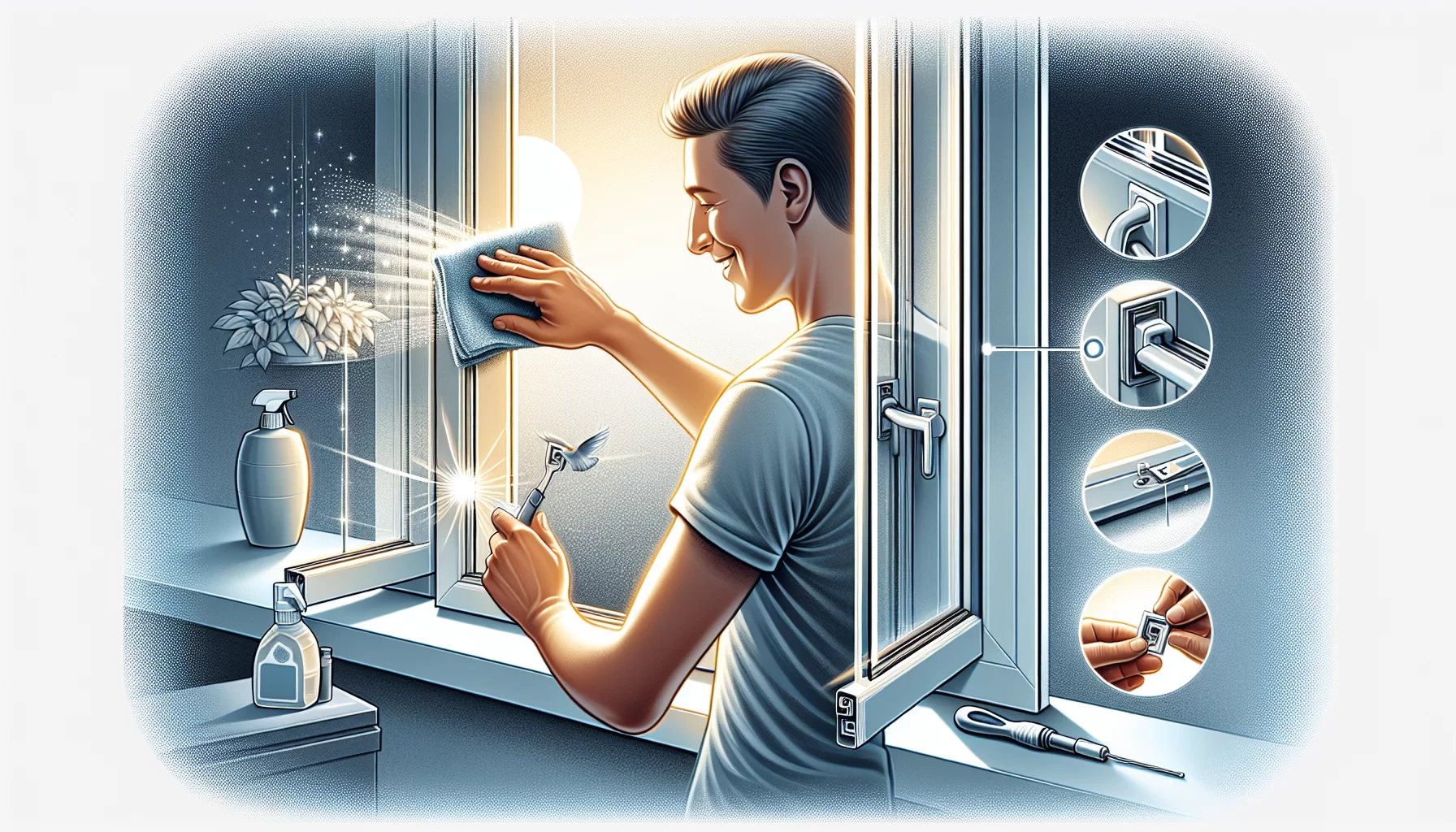 Illustration von der Pflege von Kunststoff-Sprossenfenstern