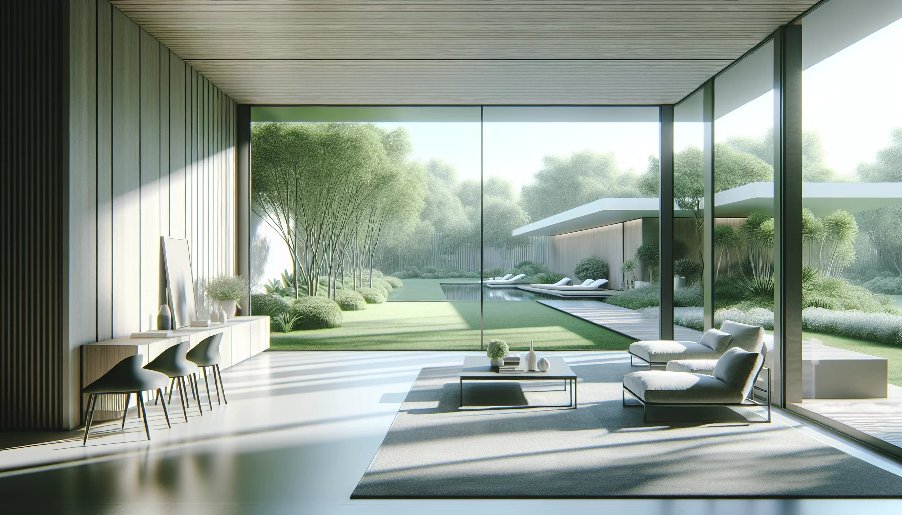 Illustration von bodentiefen Fenstern in einem modernen Wohnraum