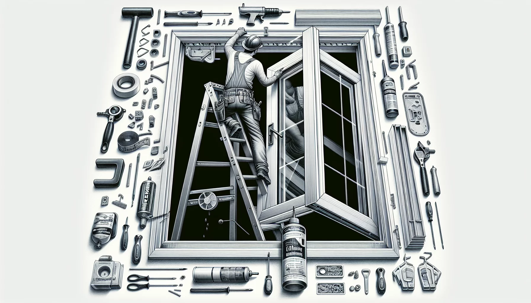 Illustration von Einbau neuer Fenster mit Montagematerialien