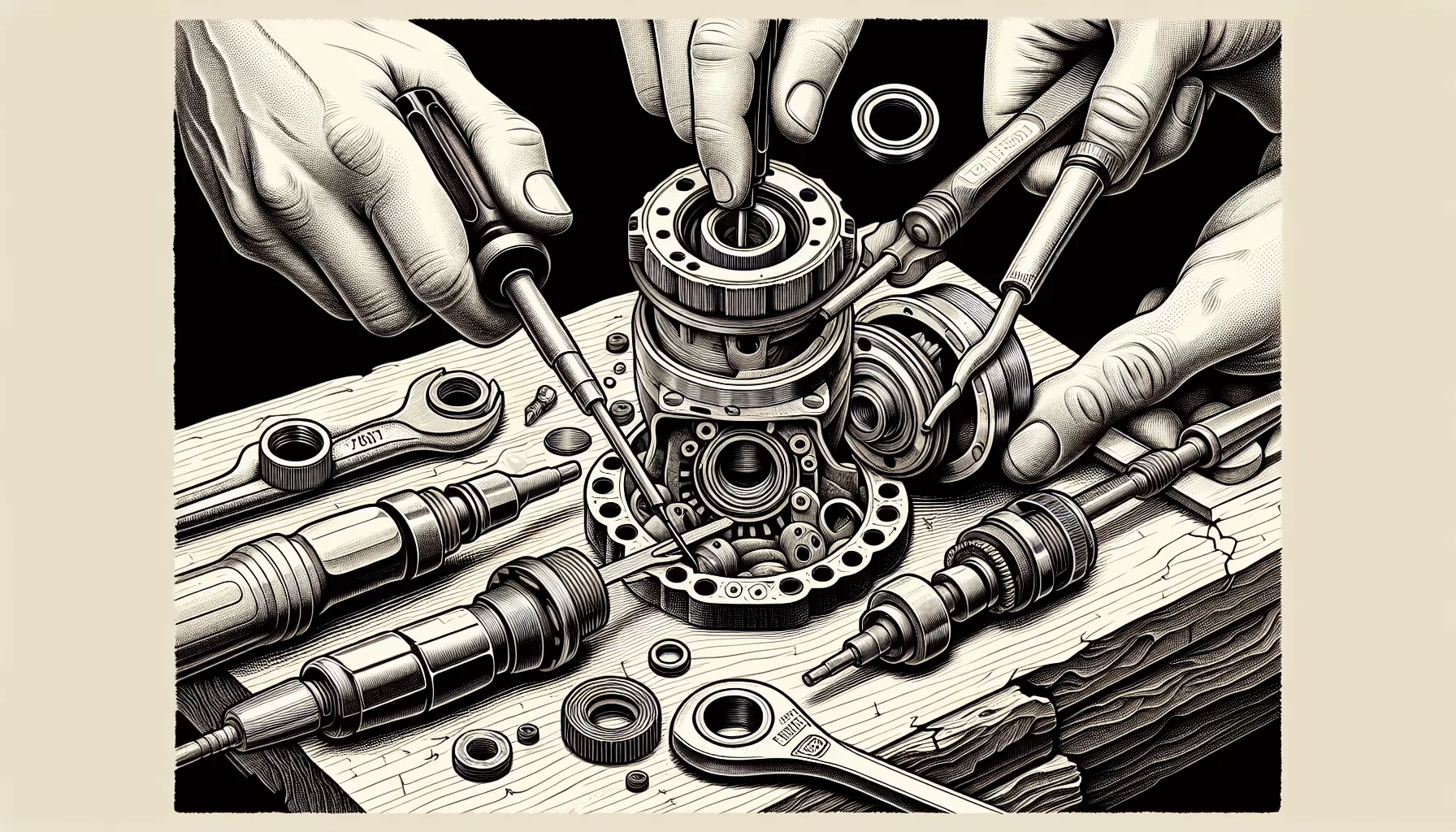 Illustration des Wechsels der Dichtung mit einem Schlitzschraubendreher und einer Wasserpumpenzange