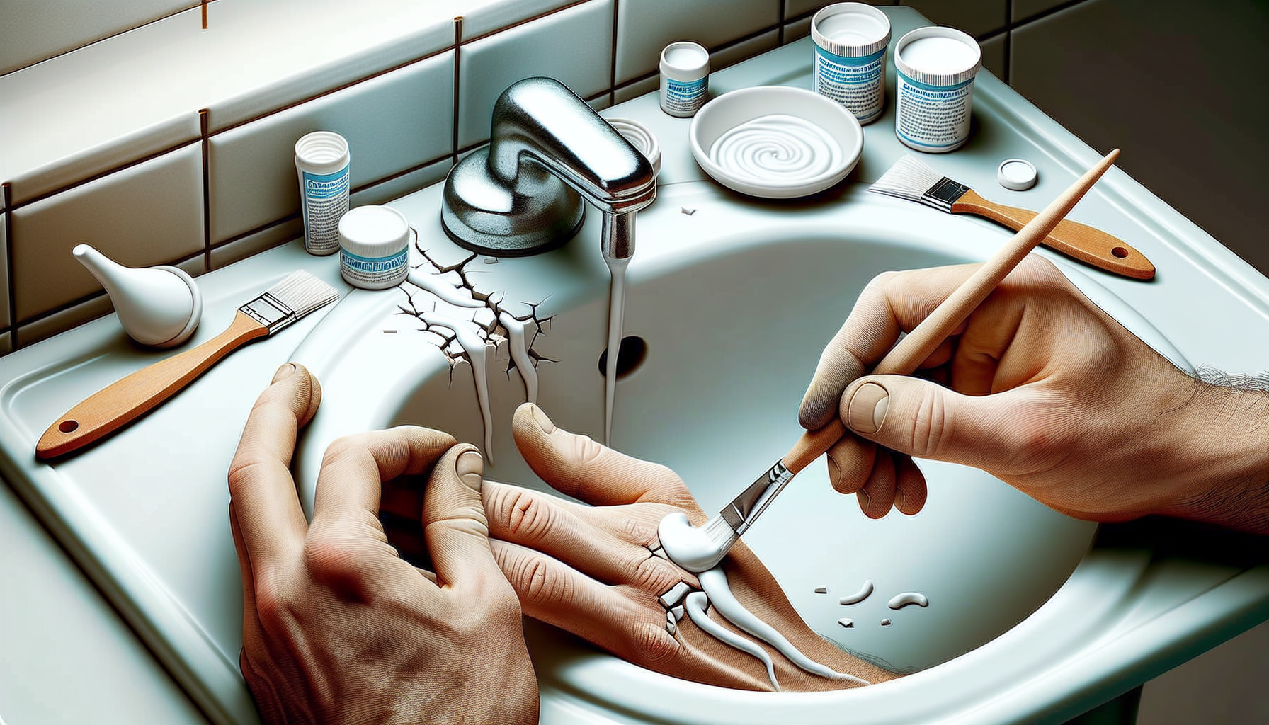 Anwendung des Reparatur-Sets auf das Waschbecken
