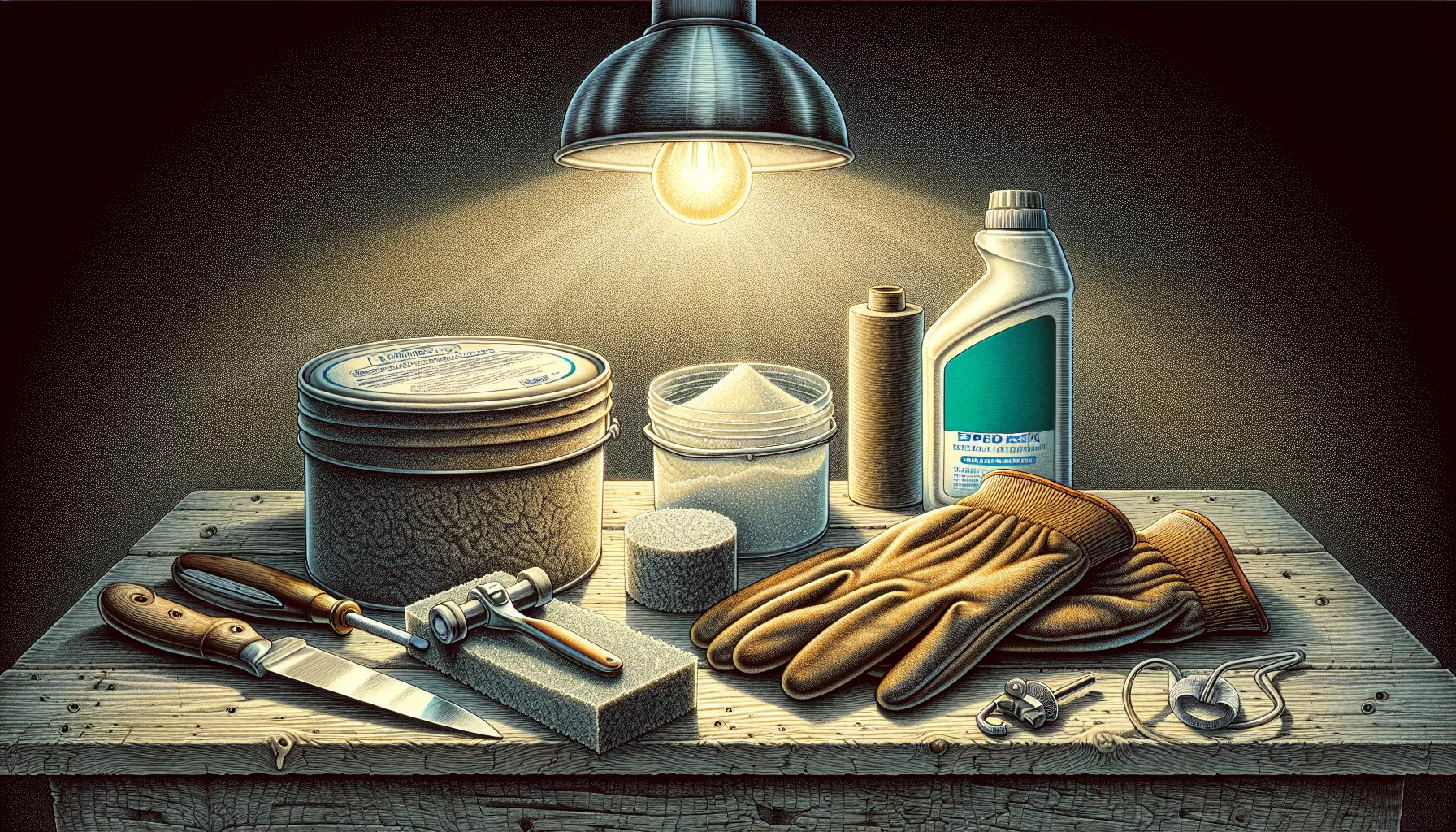 Badewannenreparatur mit Werkzeugen und Materialien