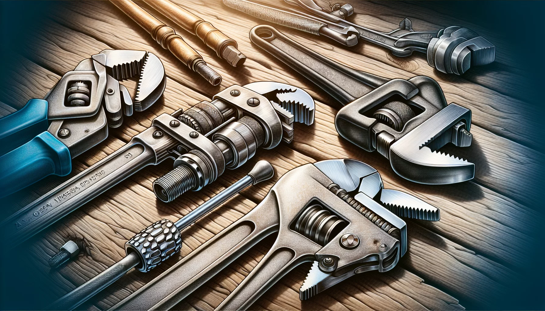 Illustration von Werkzeugen wie Rohrzange, Wasserpumpenzange und Schraubenschlüssel