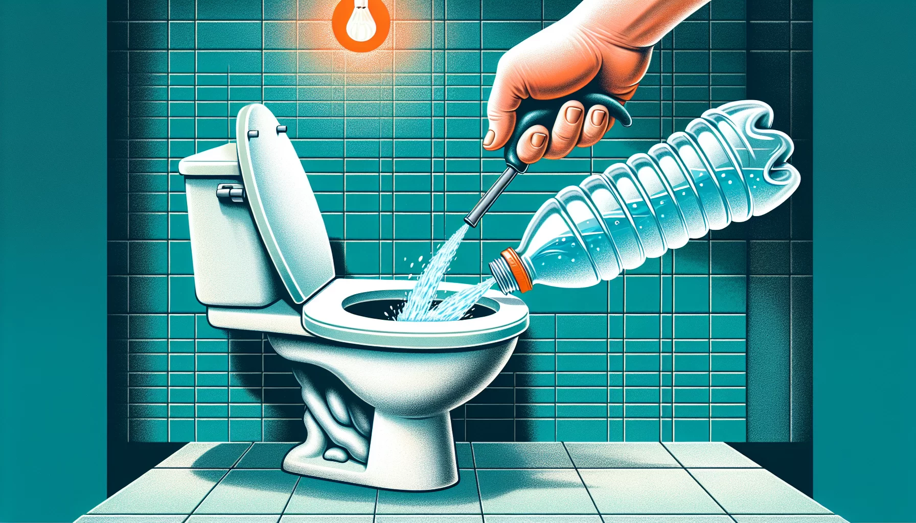Illustration einer PET-Flasche als alternative Lösung für eine verstopfte Toilette