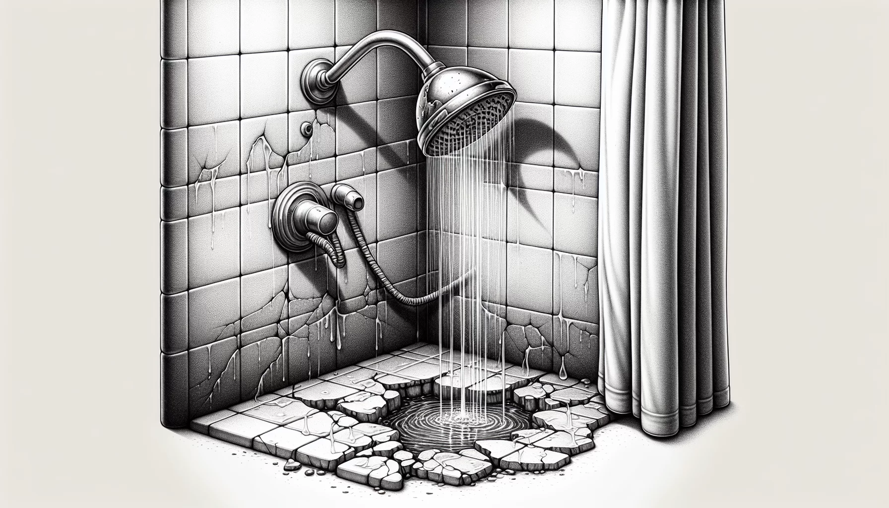 Illustration einer defekten Dusche mit Wassertropfen