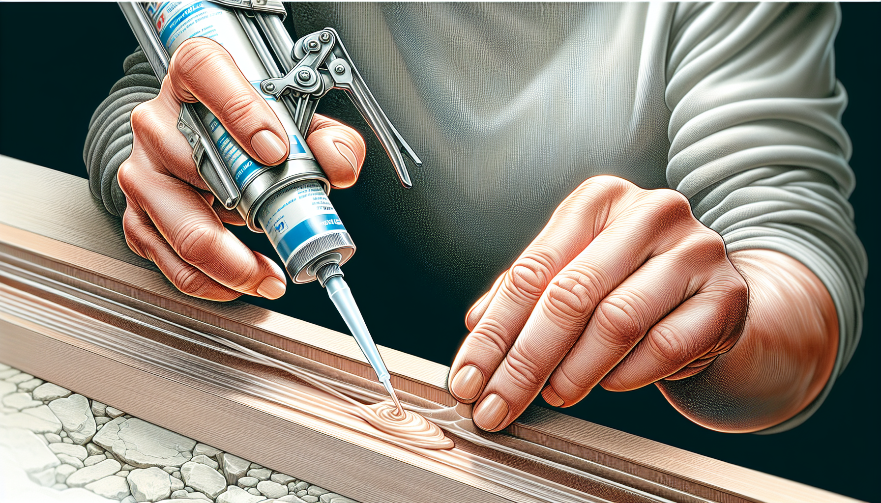 Illustration einer Person, die Silikon in die Fuge drückt