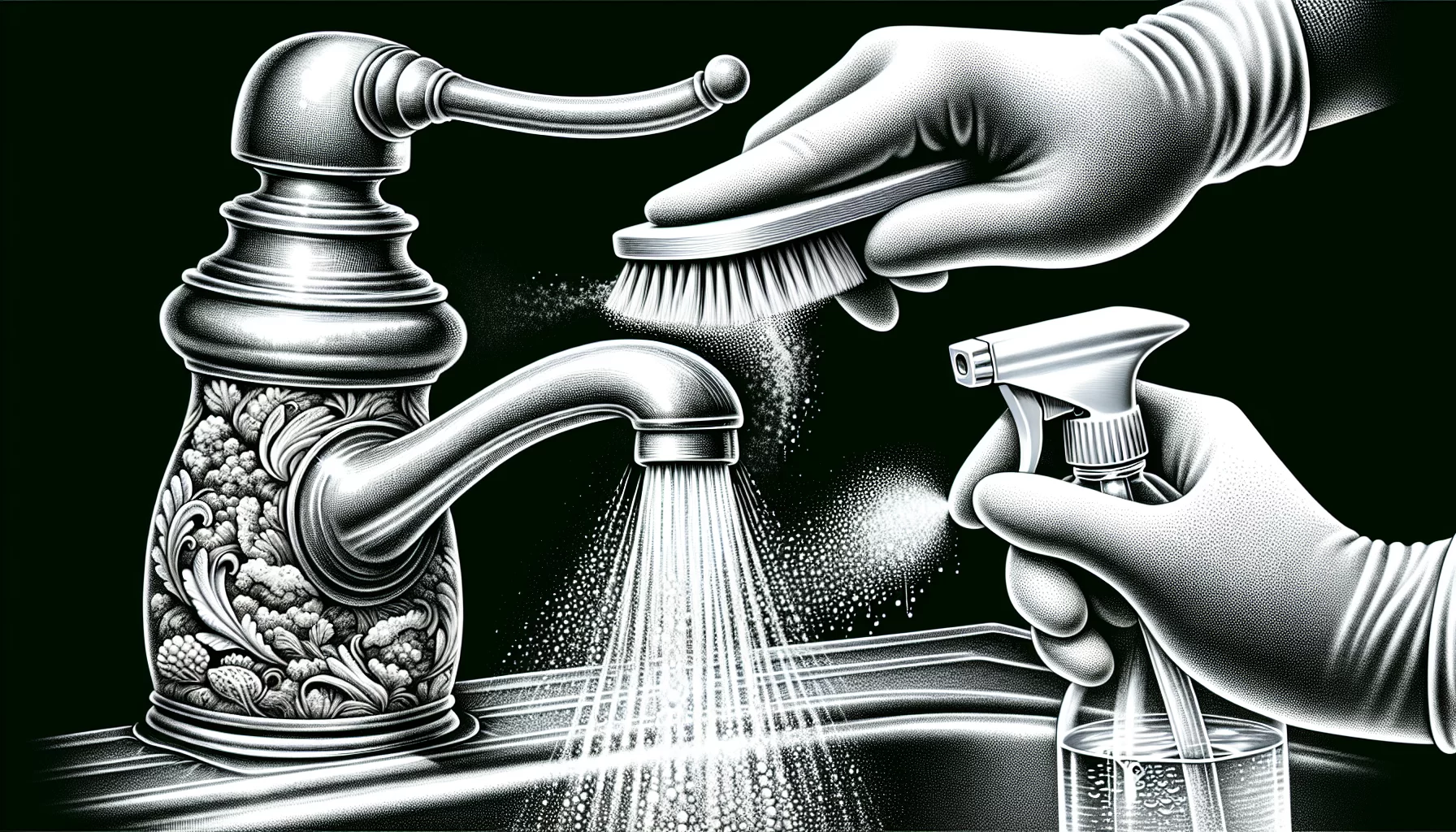 Entfernen von Kalkablagerungen an einem Wasserhahn in der Küche