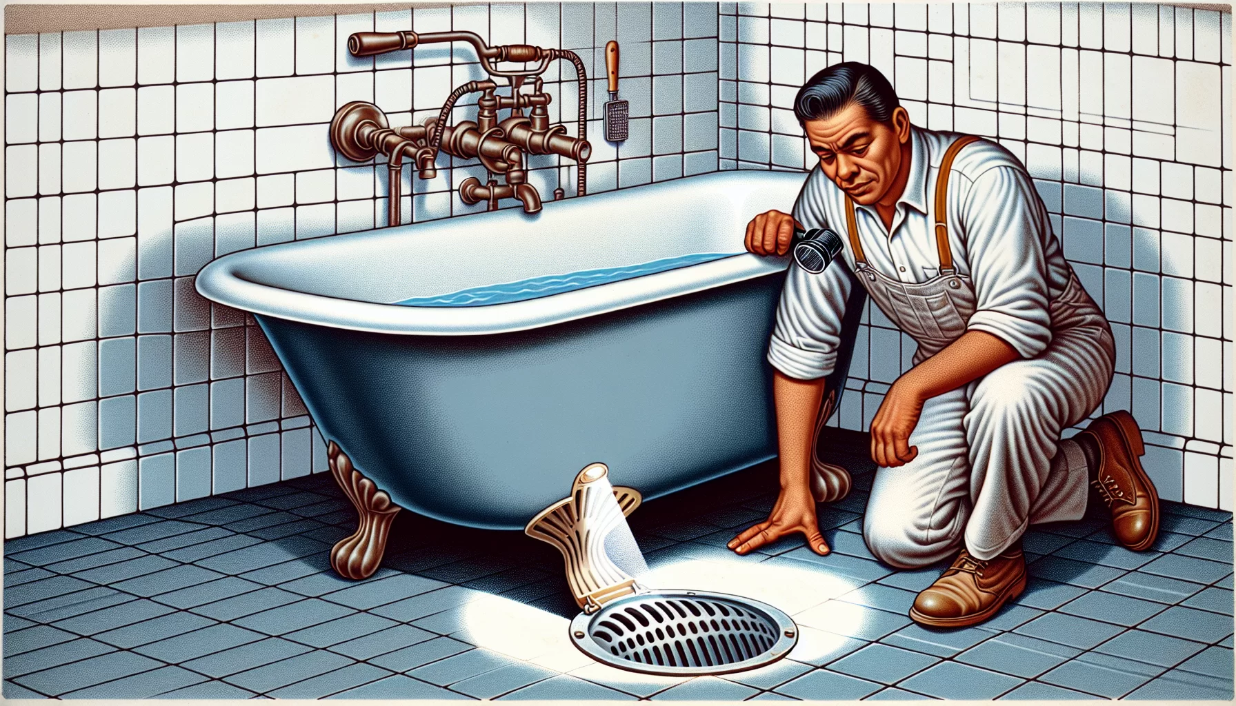 Illustration der Inspektion des Badewannenablaufs