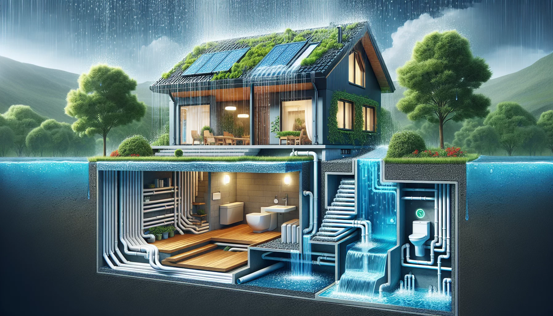 Illustration der Regenwassernutzung für Toilettenspülung