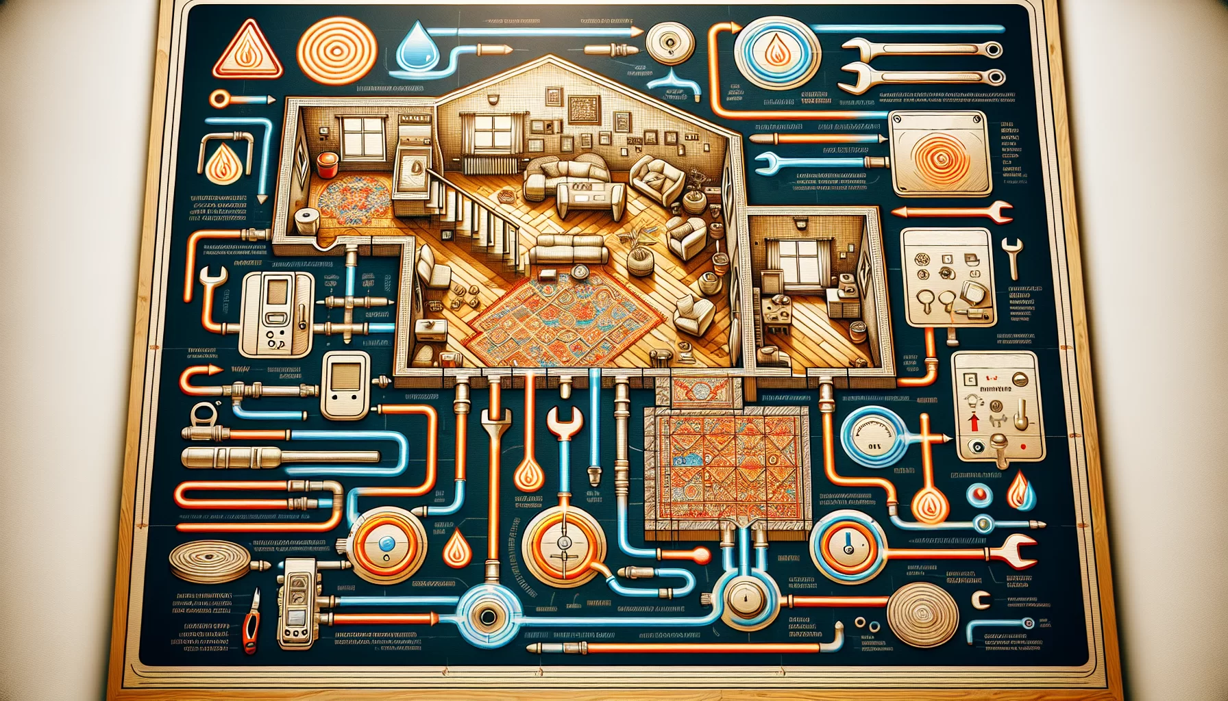 Ein Diagramm, das zeigt, wie man Wasserschäden an der Fußbodenheizung vermeidet.
