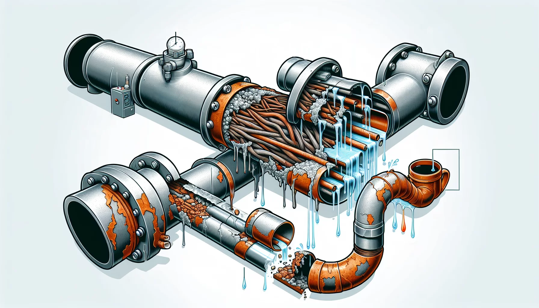 Illustration von undichten Heizungsrohren
