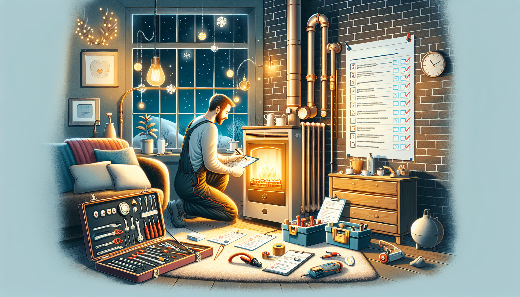Eine Illustration, die den Prozess eines Gasheizung Checks darstellt.
