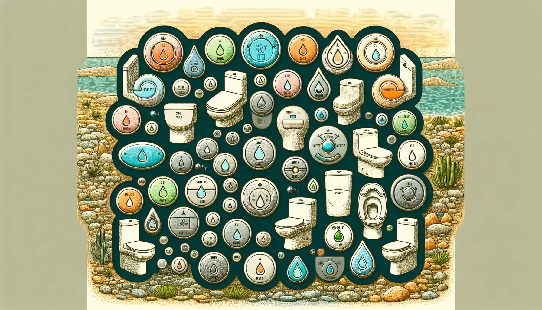 Illustration von verschiedenen Spartasten für Toilettenspülungen
