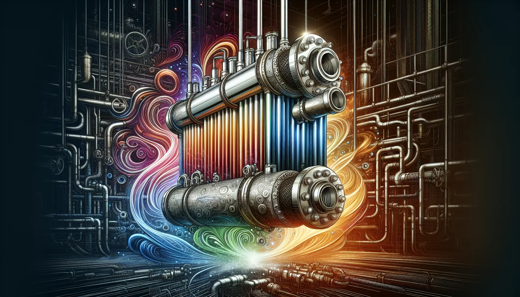 Eine kreative Darstellung eines Rohrbündelwärmetauschers in einer industriellen Anwendung