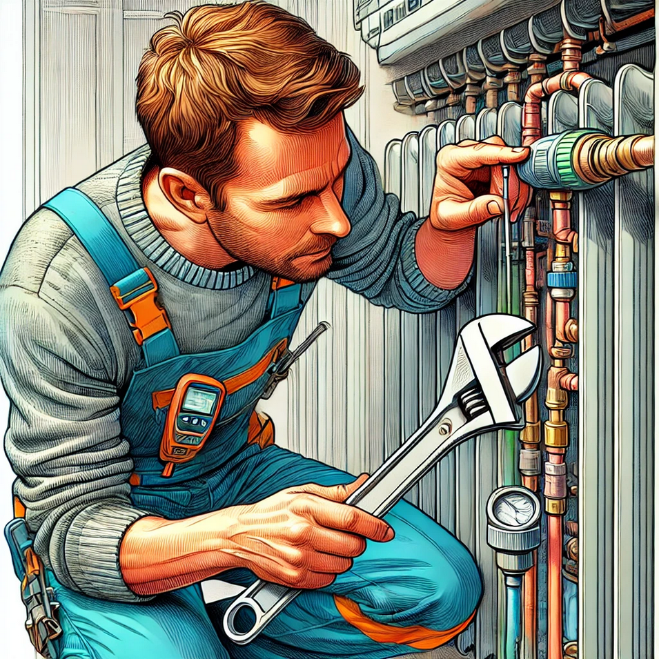 Illustration eines Wartungsservice für Heizungsanlagen