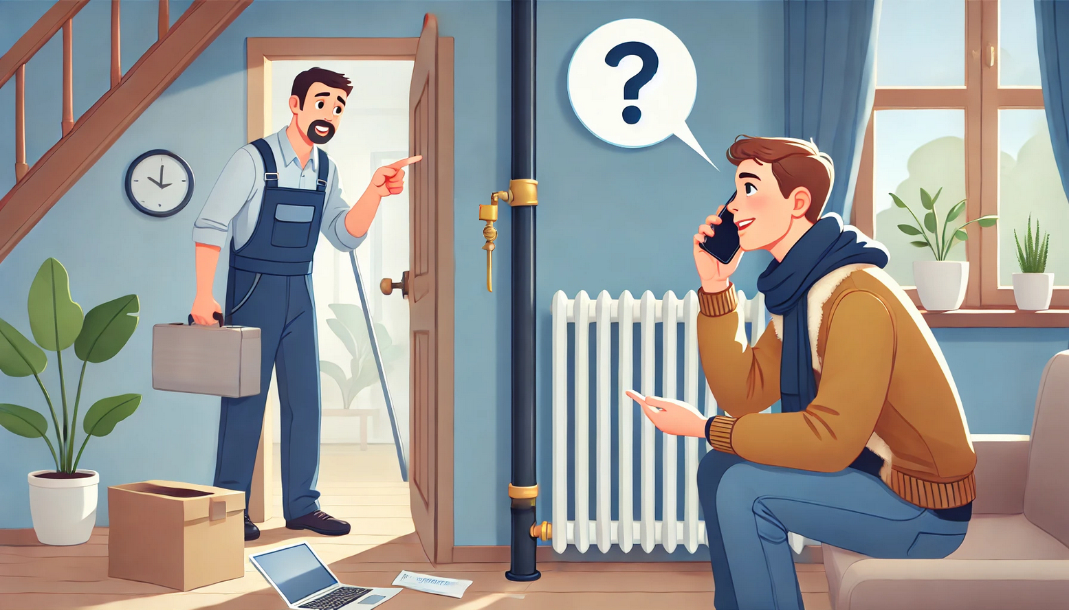 Illustration eines Mieters, der einen Handwerker ruft