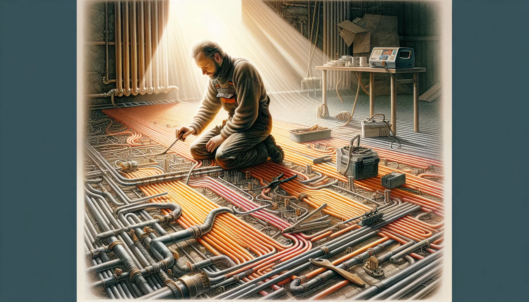 Reparatur einer angebohrten Fußbodenheizung durch einen Heizungsbauer.