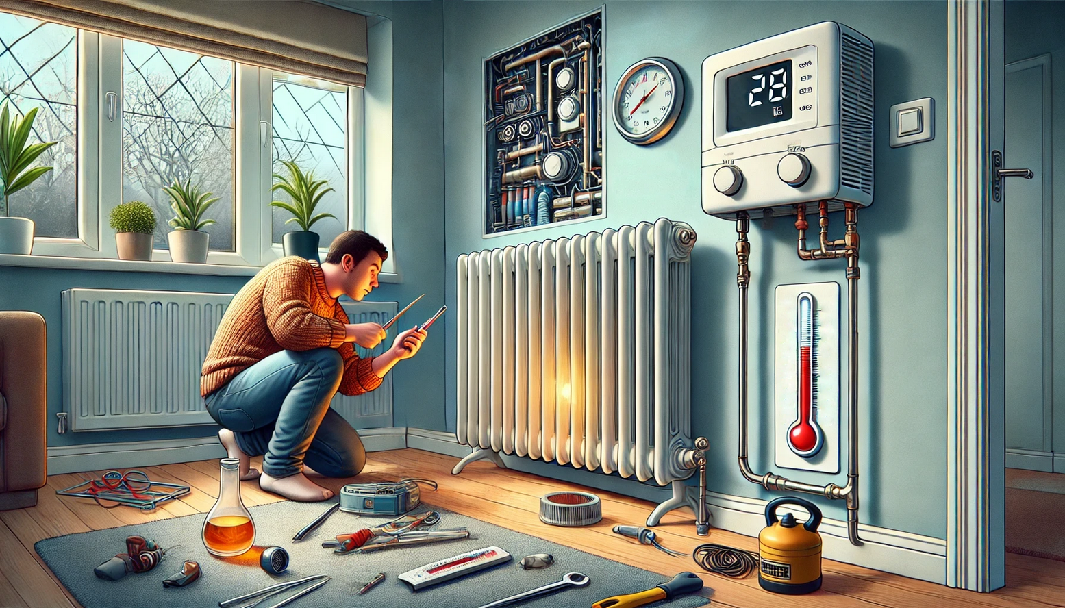 Erste Schritte bei einer defekten Gasheizung, wie das Überprüfen der Thermostate und Heizkörper.