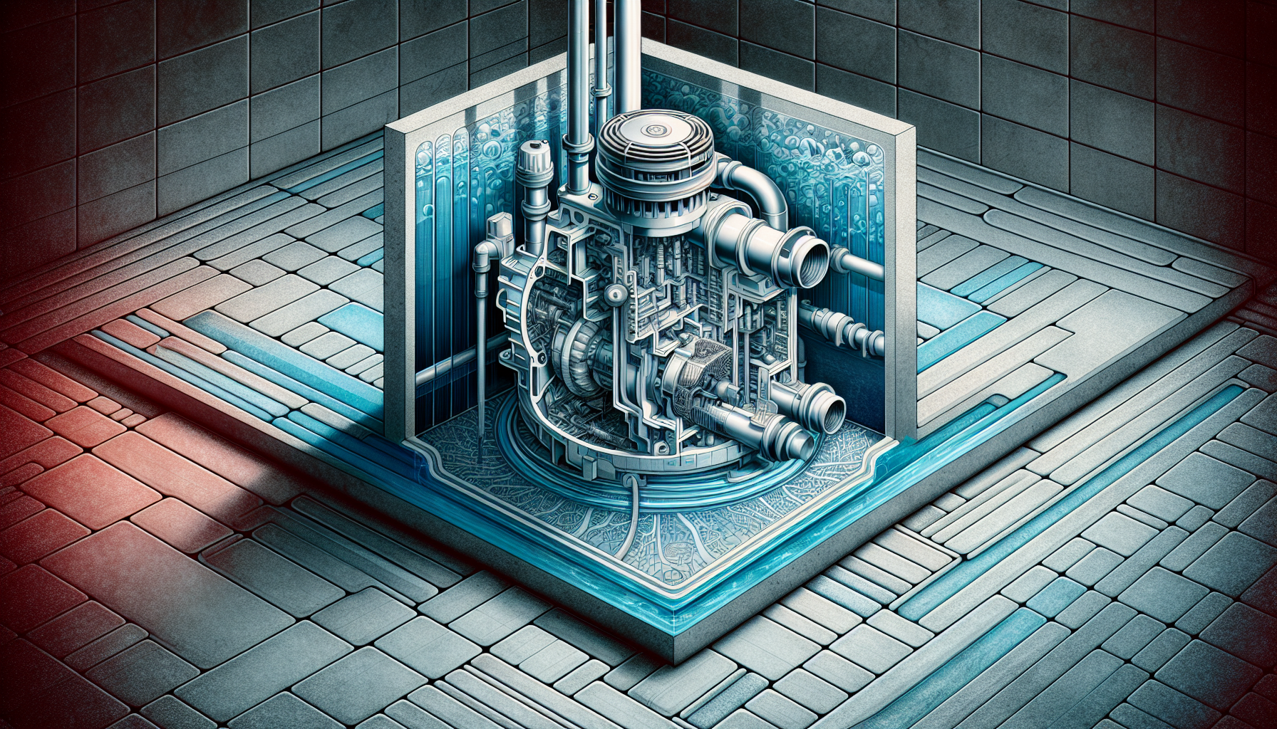 Illustration einer defekten Heizungspumpe in einem Fußbodenheizungssystem