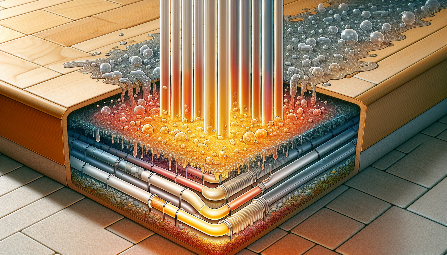 Illustration von Luftblasen und Verschlammungen in einem Fußbodenheizungssystem