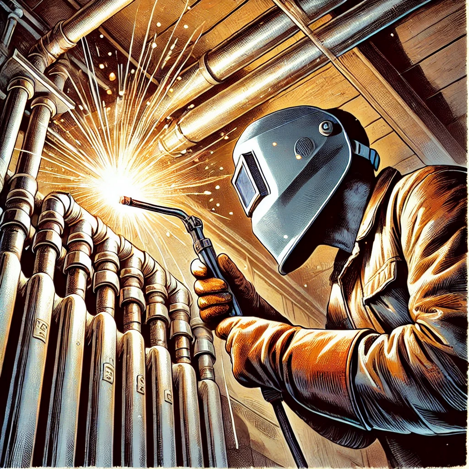 Illustration der dauerhaften Reparaturmethoden für Heizungsrohre.