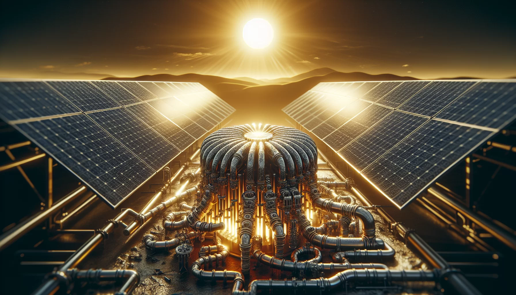 Ein künstlerisches Bild eines Wärmetauschers in einer Solaranlage zur Erzeugung von zusätzlicher Energie